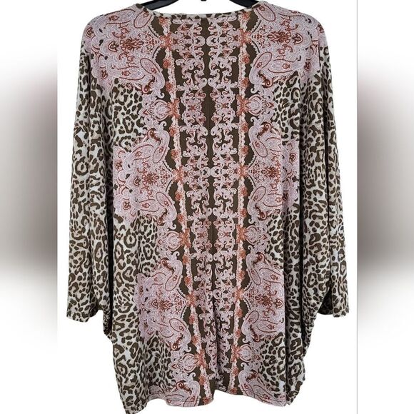 Cato Mixed Scarf Animal Print Oversize Drop Shoulder Slinky Tunic Blouse Leopard - Picture 3 of 10